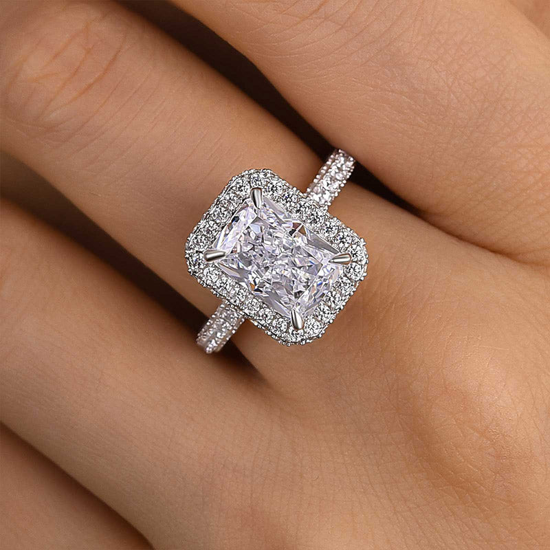 Louily Simulated Diamond Halo Radiant Cut Engagement Ring - louilyjewelry