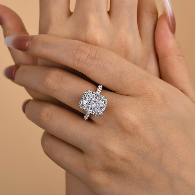 Louily Simulated Diamond Halo Radiant Cut Engagement Ring - louilyjewelry