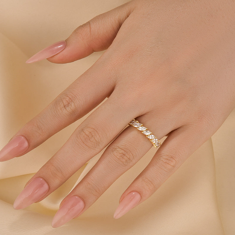 Marquise Cut Half Wedding Band In Sterling Silver - louilyjewelry