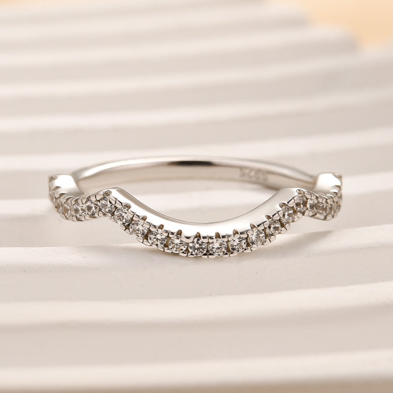 Louily Unique Curved Design Half Eternity Wedding Band For Women - louilyjewelry