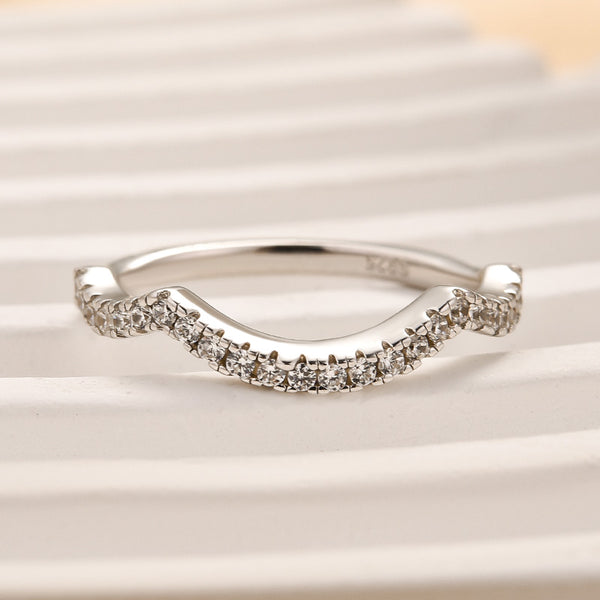 Louily Unique Curved Design Half Eternity Wedding Band For Women