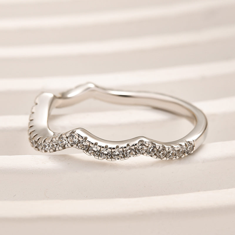 Louily Unique Curved Design Half Eternity Wedding Band For Women - louilyjewelry