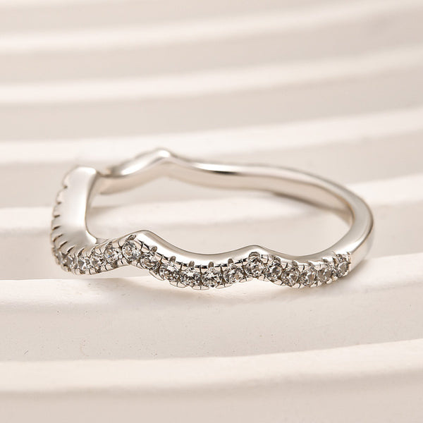 Louily Unique Curved Design Half Eternity Wedding Band For Women