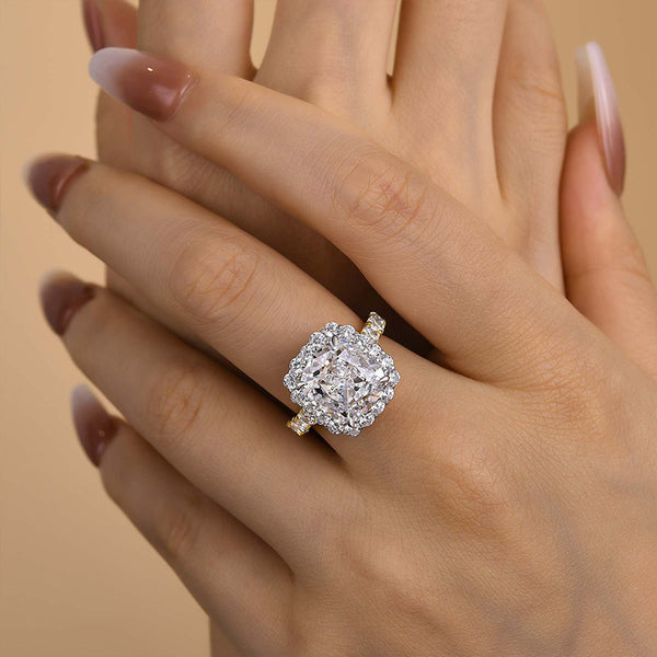 Louily Luxury Halo Crushed Ice Cushion Cut Engagement Ring