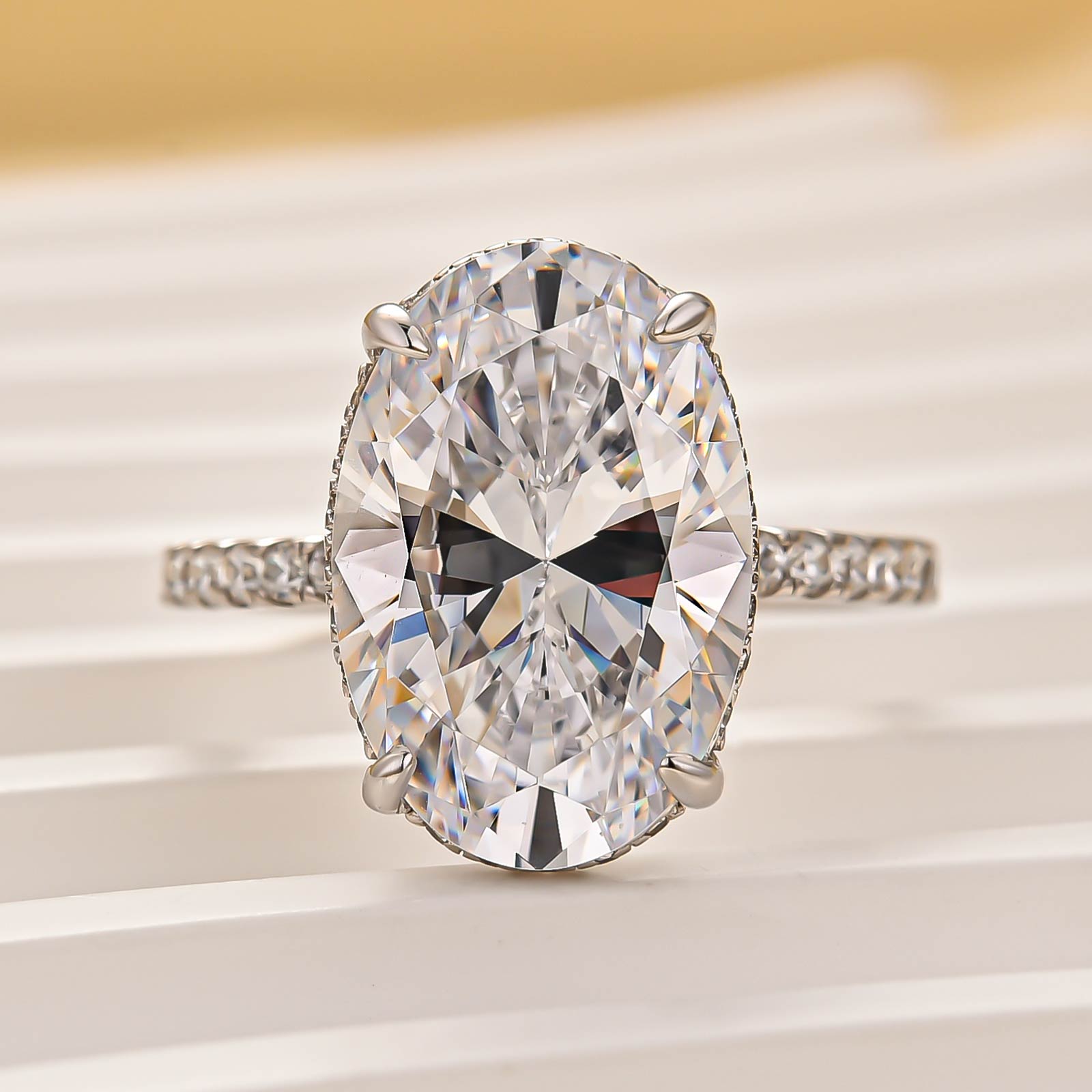 6.0Ct Oval Cut Hidden Halo Engagement Ring In Sterling Silver