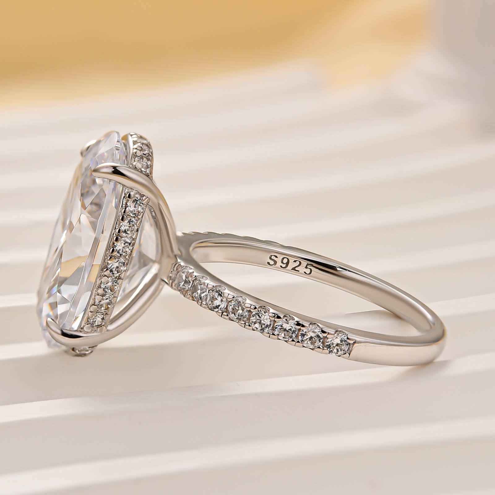 6.0Ct Oval Cut Hidden Halo Engagement Ring In Sterling Silver