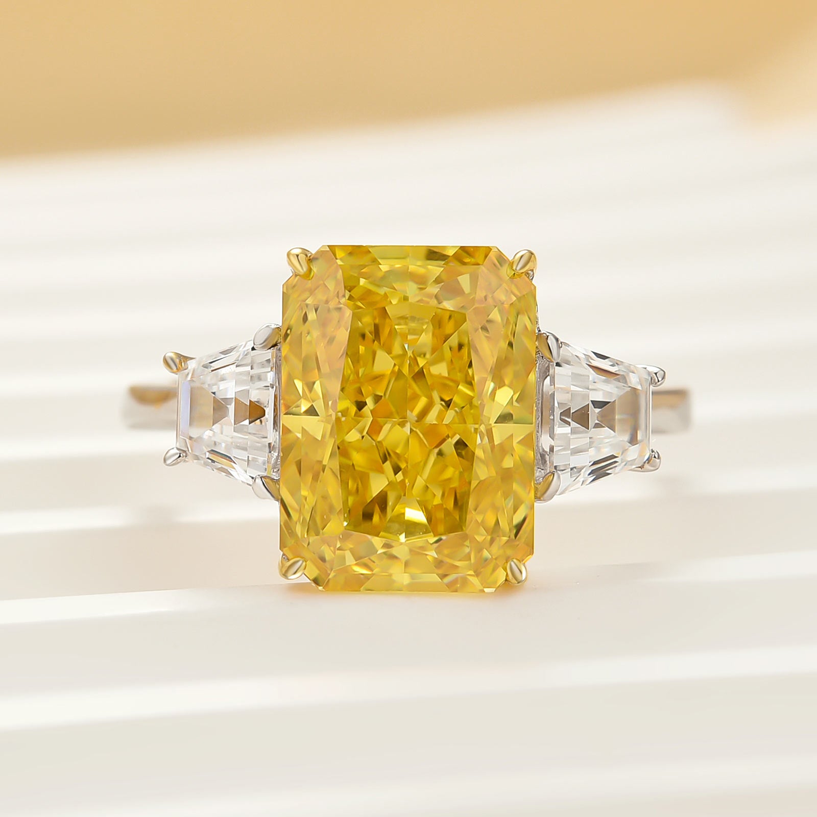 4.5Ct Radiant Cut Side Stone Two-Tond Gold  Engagement Ring