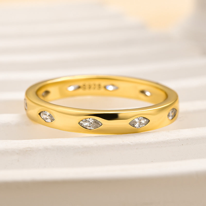 Louily Noble Marquise Cut Yellow Gold Wide Wedding Band - louilyjewelry