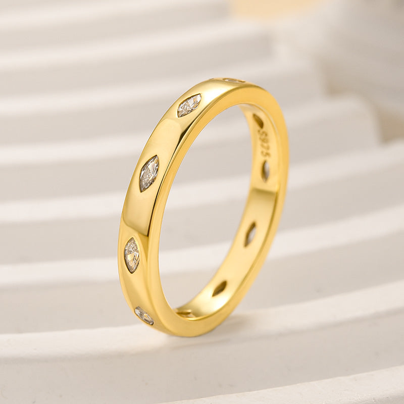 Louily Noble Marquise Cut Yellow Gold Wide Wedding Band - louilyjewelry
