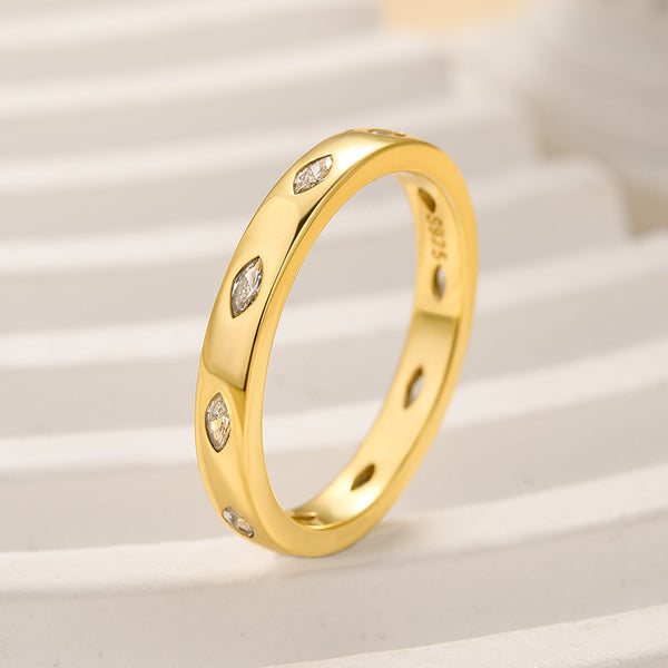 Louily Noble Marquise Cut Yellow Gold Wide Wedding Band