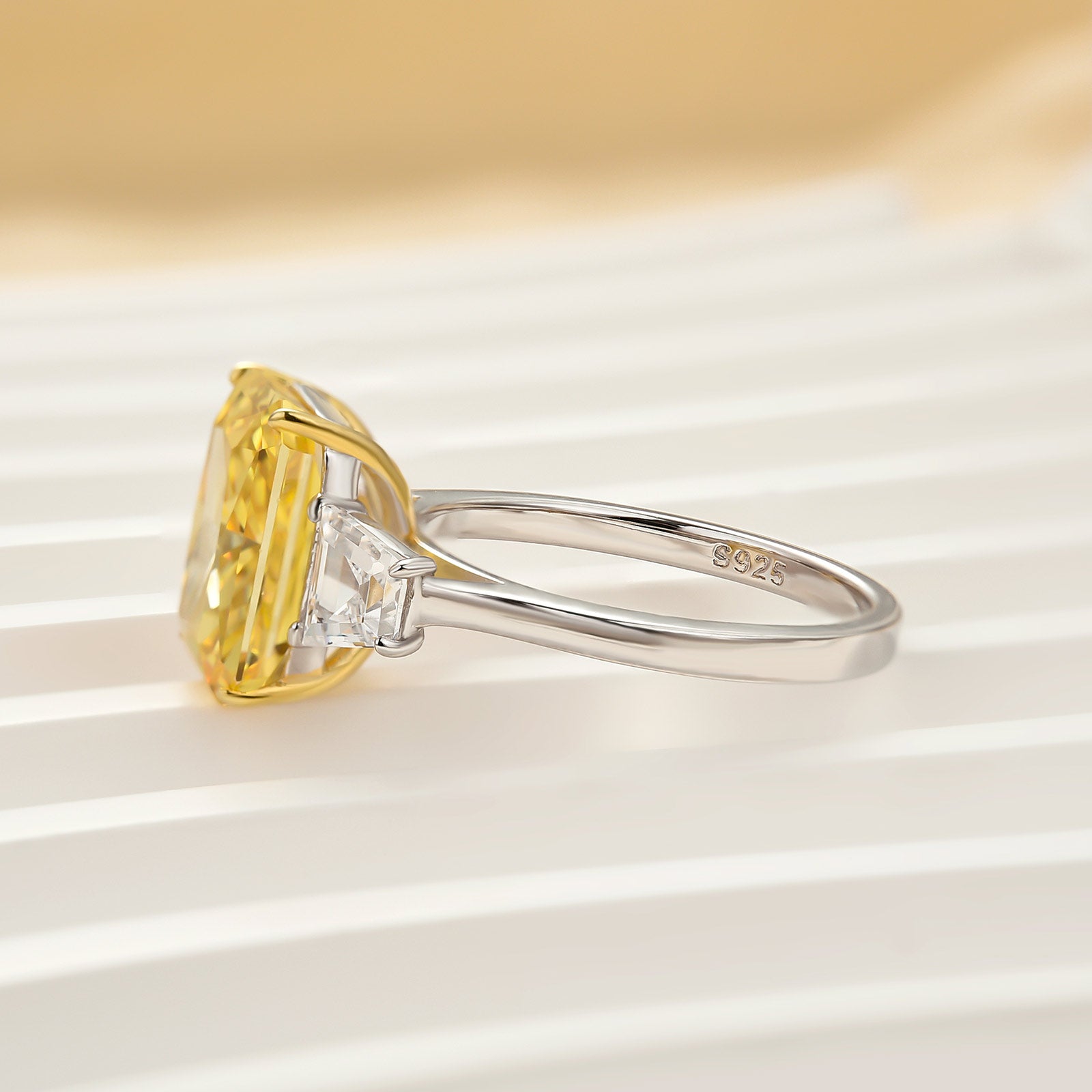 4.5Ct Radiant Cut Side Stone Two-Tond Gold  Engagement Ring
