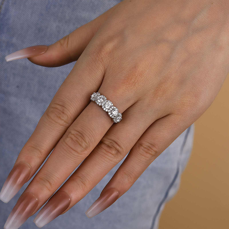 Louily Fashion Halo Five Stone Anniversary Ring In Sterling Silver - louilyjewelry