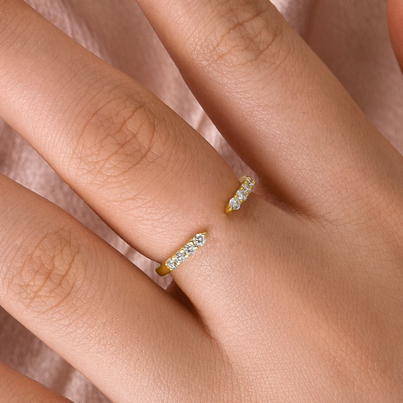 Louily Dainty Moissanite Yellow Gold Open Wedding Band In Sterling Silver - louilyjewelry