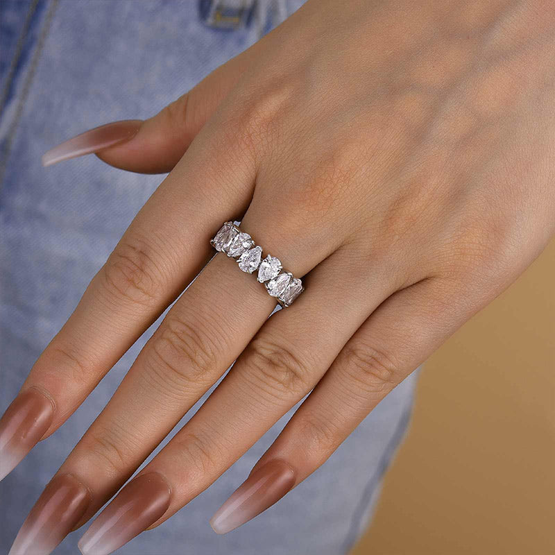 Louily Special Full Pear Cut Women's Wedding Band In Sterling Silver - louilyjewelry