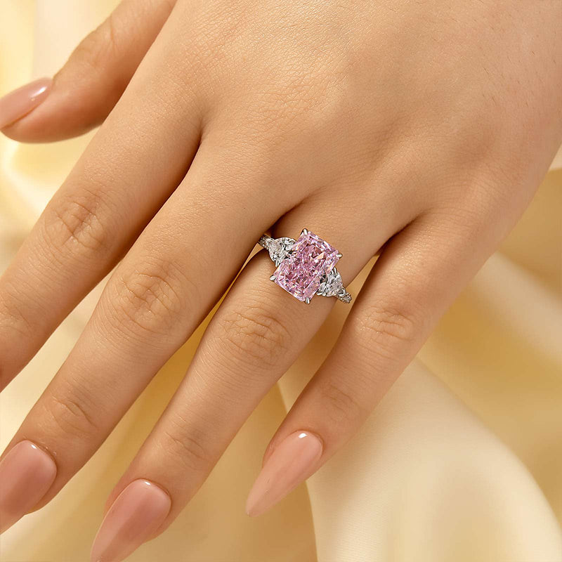 Louily Pink Stone Radiant Cut Three Stone Engagement Ring - louilyjewelry