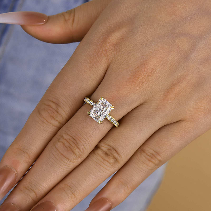 Louily Stunning Yellow Gold Radiant Cut Simulated Diamond Engagement Ring - louilyjewelry