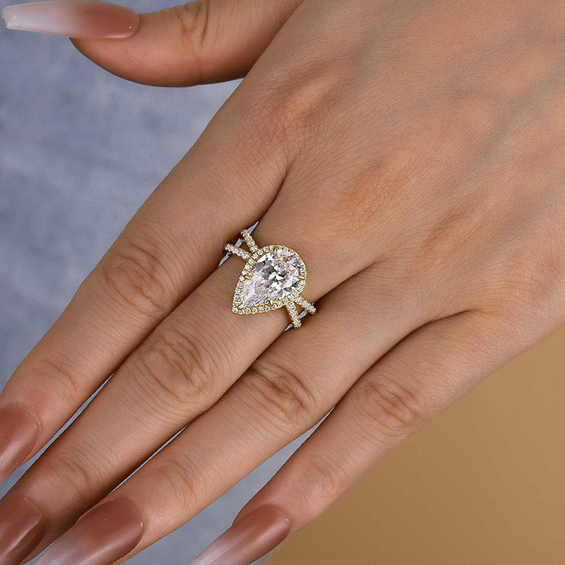 Louily  Split Shank Pear Cut Engagement Ring In Sterling Silver - louilyjewelry