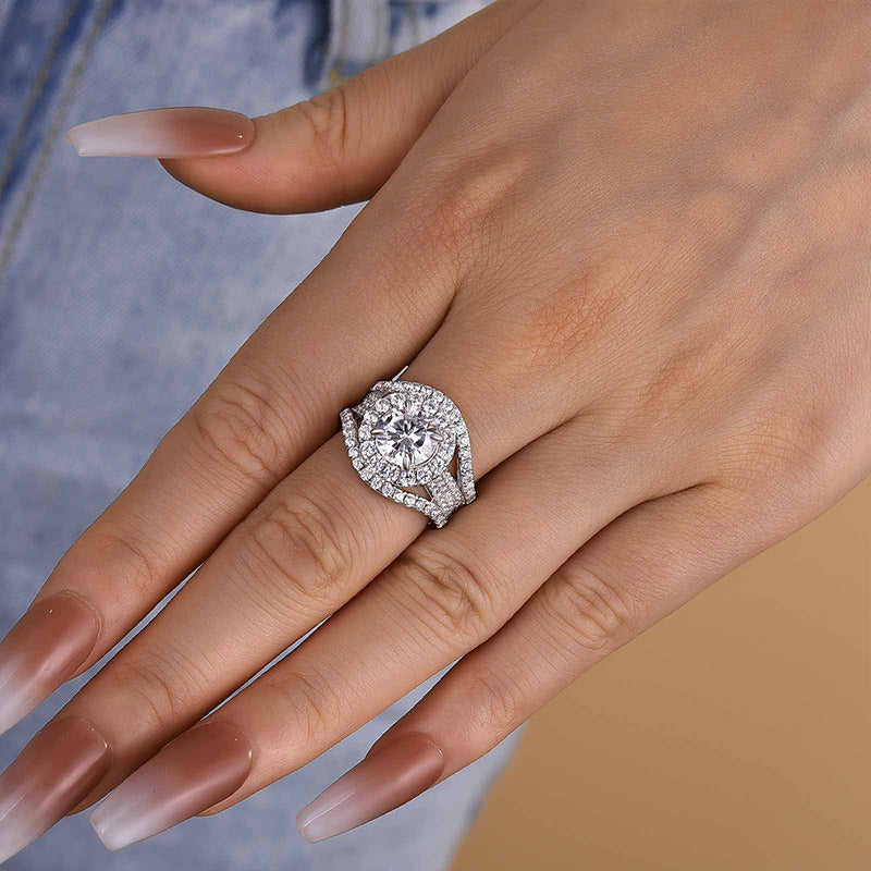 Louily Timeless Split Shank Halo Round Cut Engagement Ring - louilyjewelry