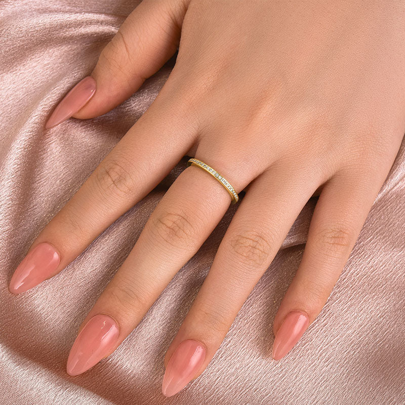 Louily Moissanite Yellow Gold Channel Set Half Wedding Band - louilyjewelry