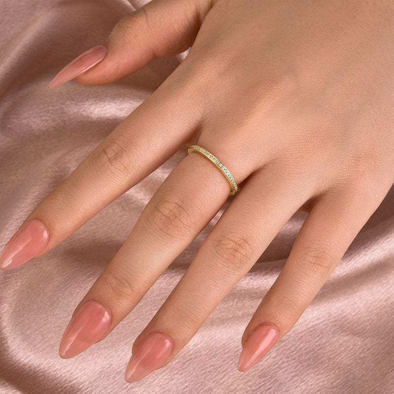 Louily Moissanite Yellow Gold Channel Set Half Wedding Band - louilyjewelry