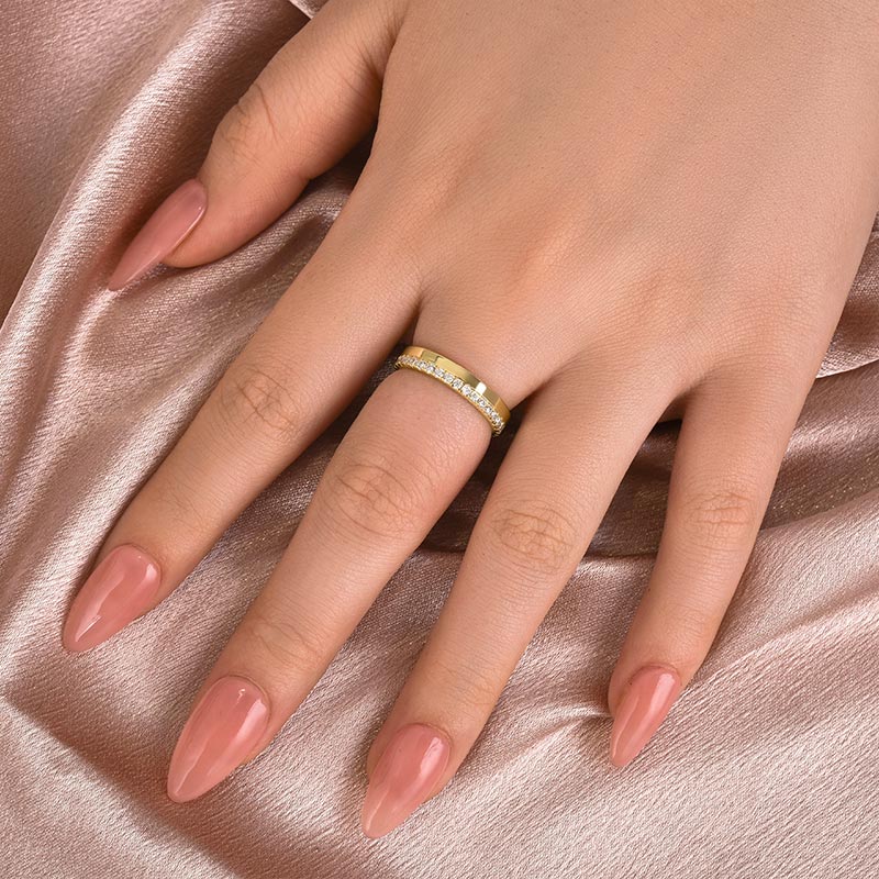 Louily Moissanite Round Cut Yellow Gold Wedding Band for Women - louilyjewelry