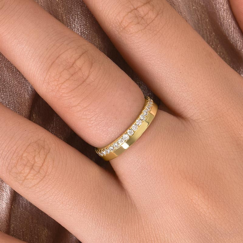Louily Moissanite Round Cut Yellow Gold Wedding Band for Women - louilyjewelry