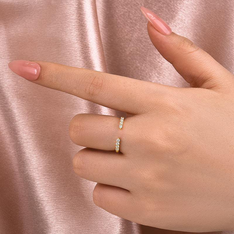 Louily Dainty Moissanite Yellow Gold Open Wedding Band In Sterling Silver - louilyjewelry