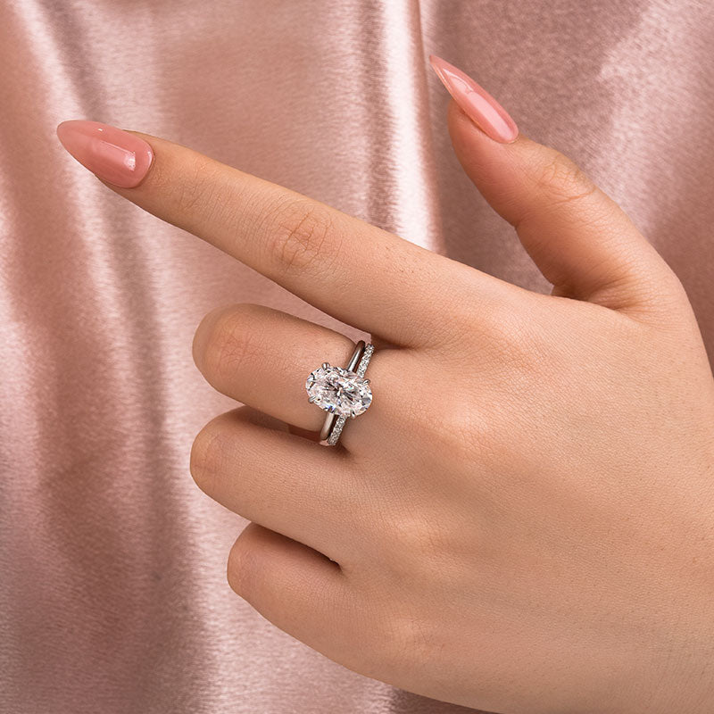 Louily Moissanite 4.0 Ct Hidden Halo Solitaire Oval Cut Wedding Ring - louilyjewelry