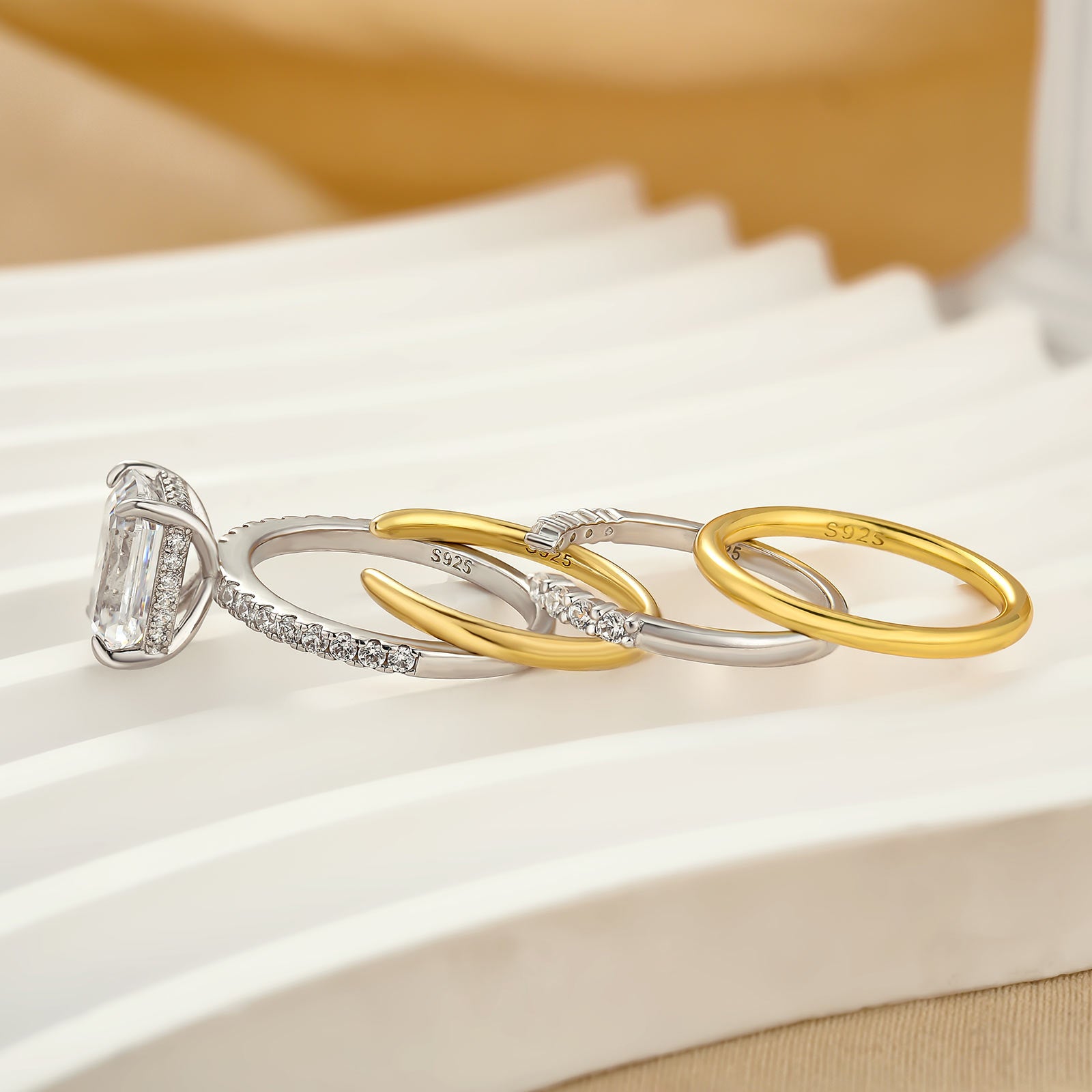 4PC Wedding Ring Set 3.5 Ct Classic Emerald Cut Engagement Ring With Unique Wedding Band