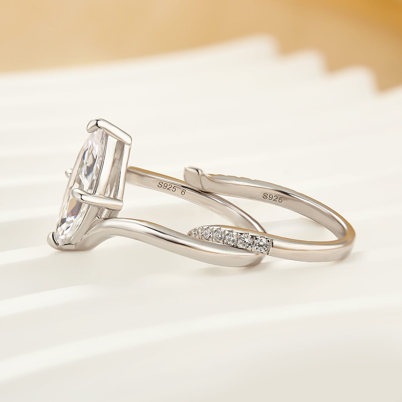 2PC Unique 3.0Ct Marquise Cut Insert Wedding Ring Set For Women In Sterling Silver - louilyjewelry