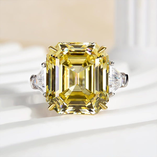 Louily Asscher & Trillion Cut Yellow Sapphire Three Stone Engagement Ring