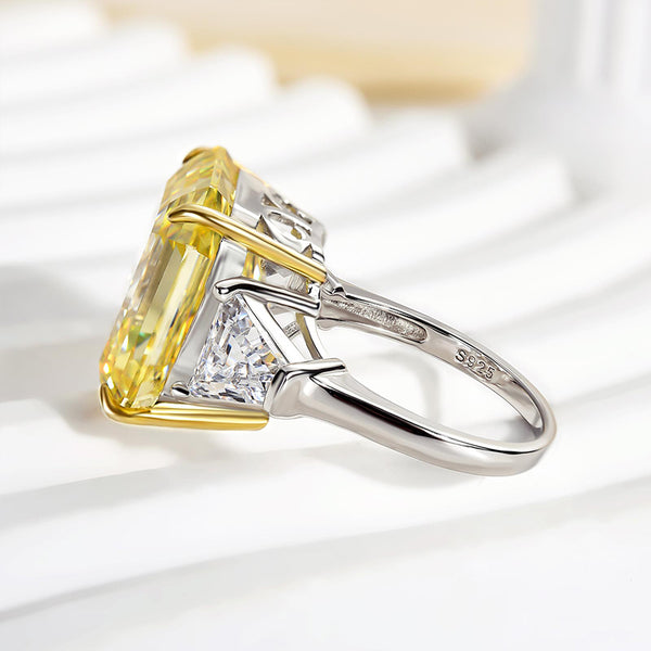 Louily Asscher & Trillion Cut Yellow Sapphire Three Stone Engagement Ring