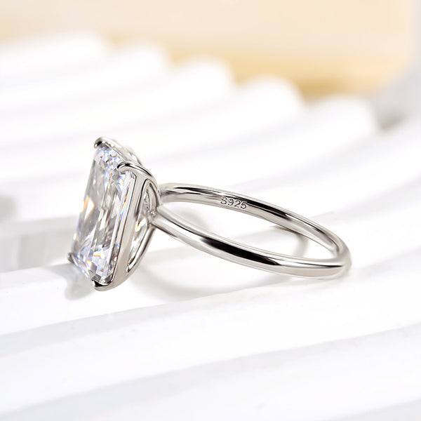 Louily Unique Double Stones Design Emerald Cut & Pear Cut Engagement Ring In Sterling Silver