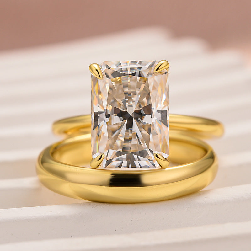 Louily Moissanite 4.5 Ct Radiant Cut Yellow Gold Wedding Ring Set with Wide Band - louilyjewelry
