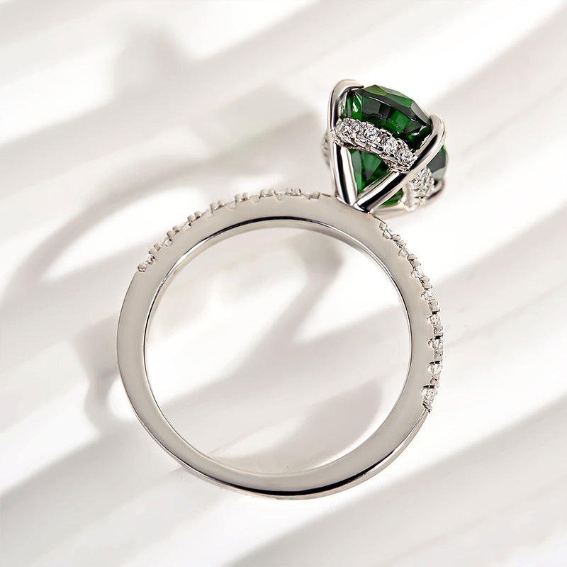 Louily Classic Oval Cut Emerald Green Simulated Diamond Engagement Ring In Sterling Silver - louilyjewelry