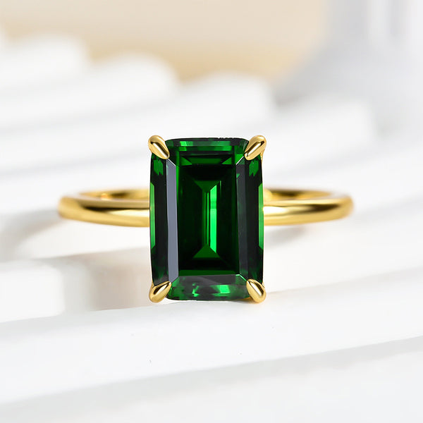 Louily Classic Yellow Gold Emerald Cut Engagement Ring In Sterling Silver