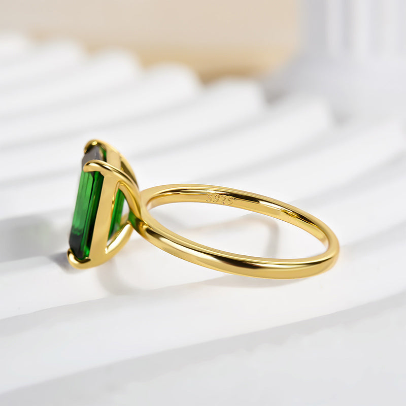 Louily Classic Yellow Gold Emerald Cut Engagement Ring In Sterling Silver - louilyjewelry