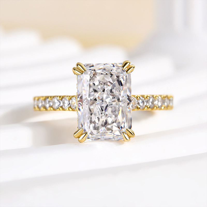 Louily Stunning Yellow Gold Radiant Cut Simulated Diamond Engagement Ring - louilyjewelry