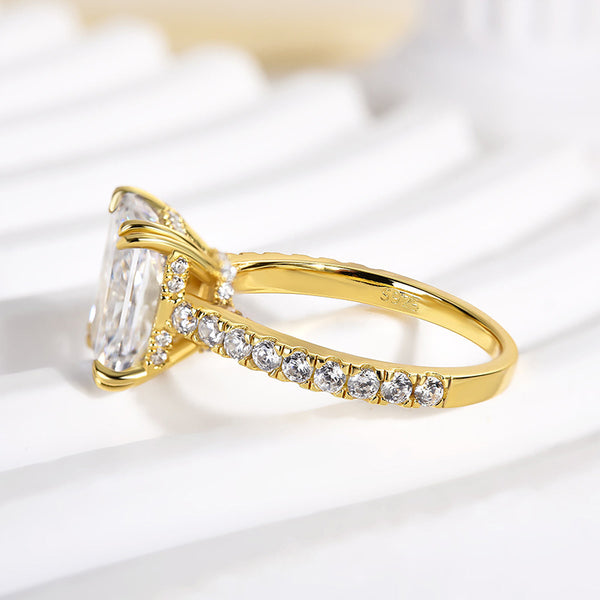 Louily Stunning Yellow Gold Radiant Cut Simulated Diamond Engagement Ring