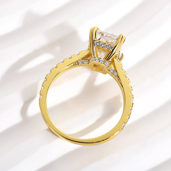 Louily Stunning Yellow Gold Radiant Cut Simulated Diamond Engagement Ring