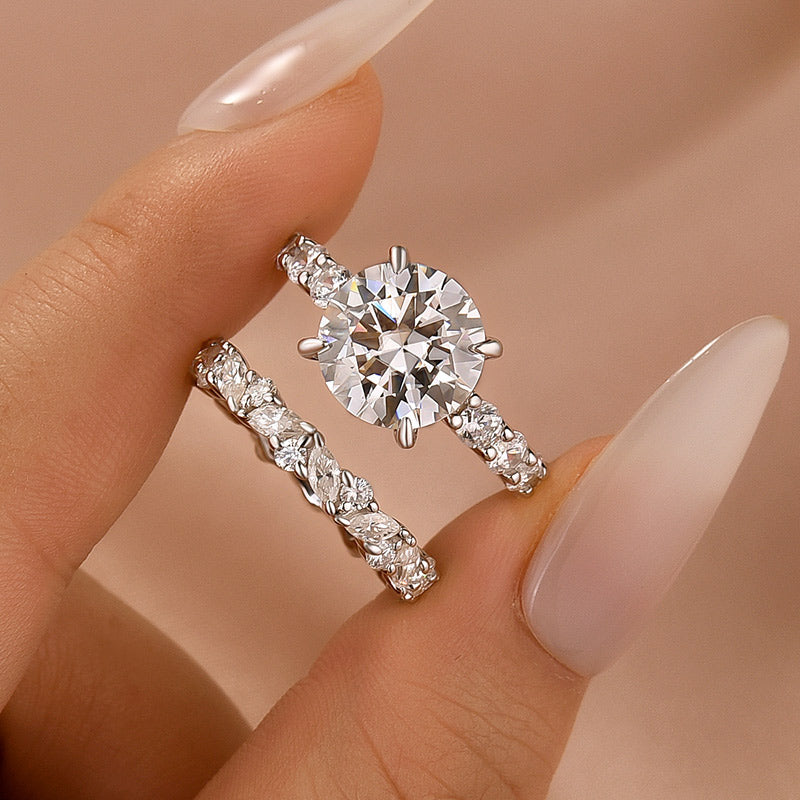 Moissanite 4.0Ct Round Cut White Gold Wedding Ring with Round & Marquise Cut Wedding Ring