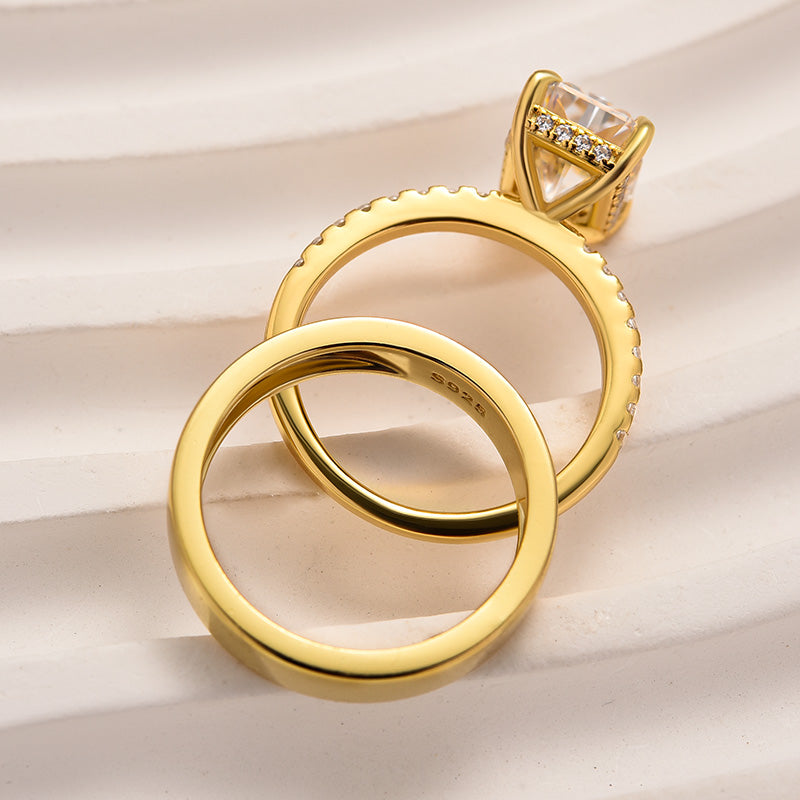 Moissanite 3.5 Ct Radiant Cut Yellow Gold Wedding Ring Set with Wide Wedding Band - louilyjewelry