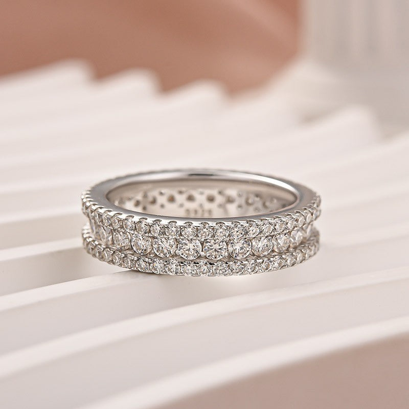 Moissanite 2.5Ct Classic Round Cut Wide Wedding Band In Sterling Silver