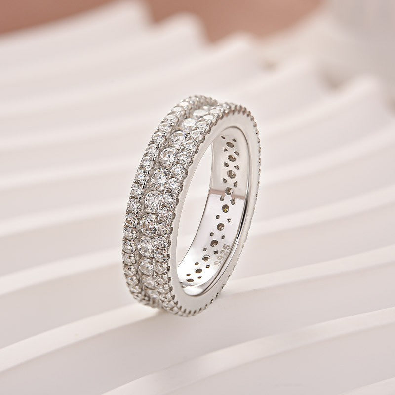 Moissanite 2.5Ct Classic Round Cut Wide Wedding Band In Sterling Silver