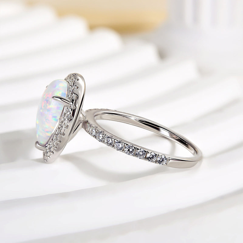 Louily Opal Stone Pear Cut Engagement Ring In Sterling Silver - louilyjewelry