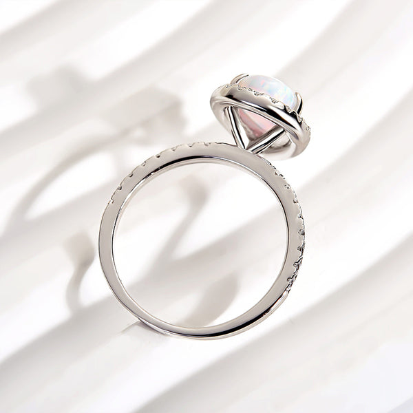 Louily Opal Stone Pear Cut Engagement Ring In Sterling Silver