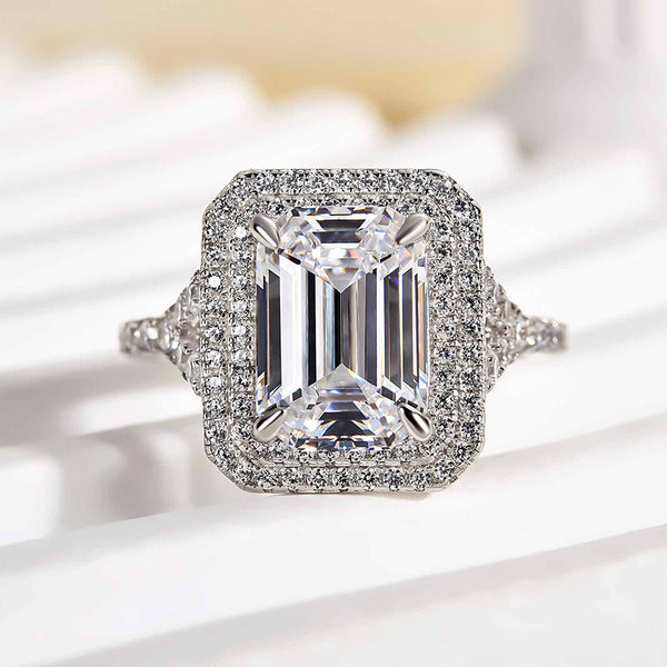 Louily Classic Split Shank Halo Radiant Cut Engagement Ring