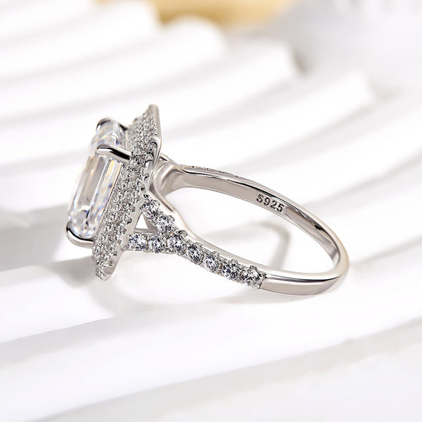 Louily Classic Split Shank Halo Radiant Cut Engagement Ring