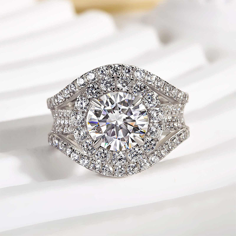 Louily Timeless Split Shank Halo Round Cut Engagement Ring - louilyjewelry