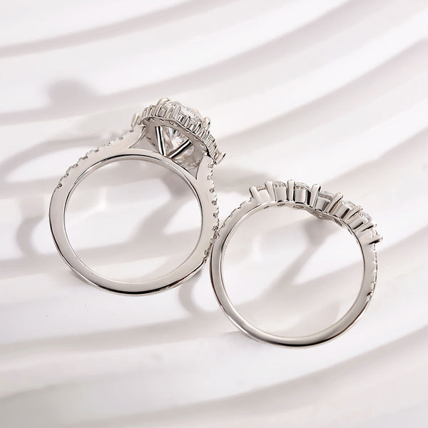 Louily Unique Halo Pear Cut Bridal Ring Set In Sterling Silver